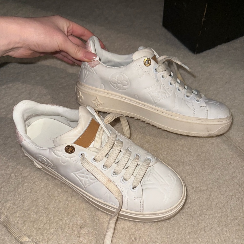 Louis Vuitton Embossed Monogram Time Out Sneakers 36 White Pink Women’s Shoes